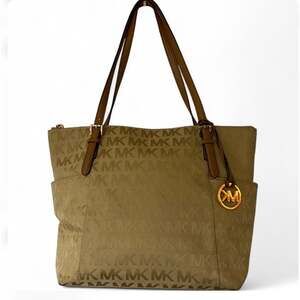 Michael Kors Jet Set East West Top Zip Canvas Logo Tote Bag